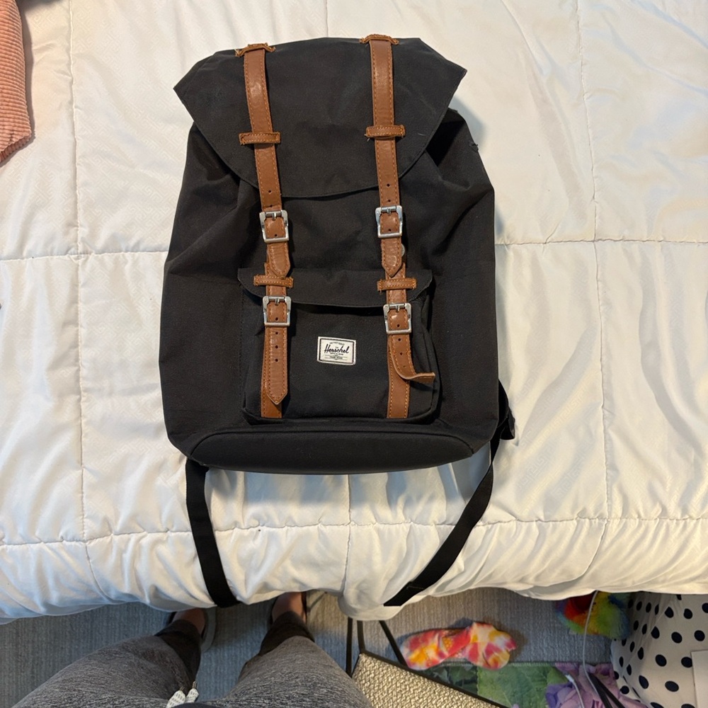 Herschel Classic Backpack in Black with Brown Straps